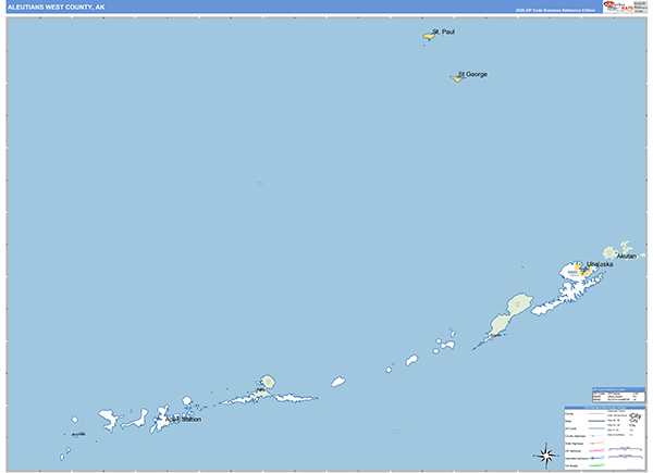 Aleutians West Borough (County), AK Carrier Route Wall Map